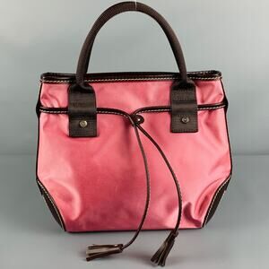 LANCEL Pink Brown Leather Trim Nylon Mini Handbag